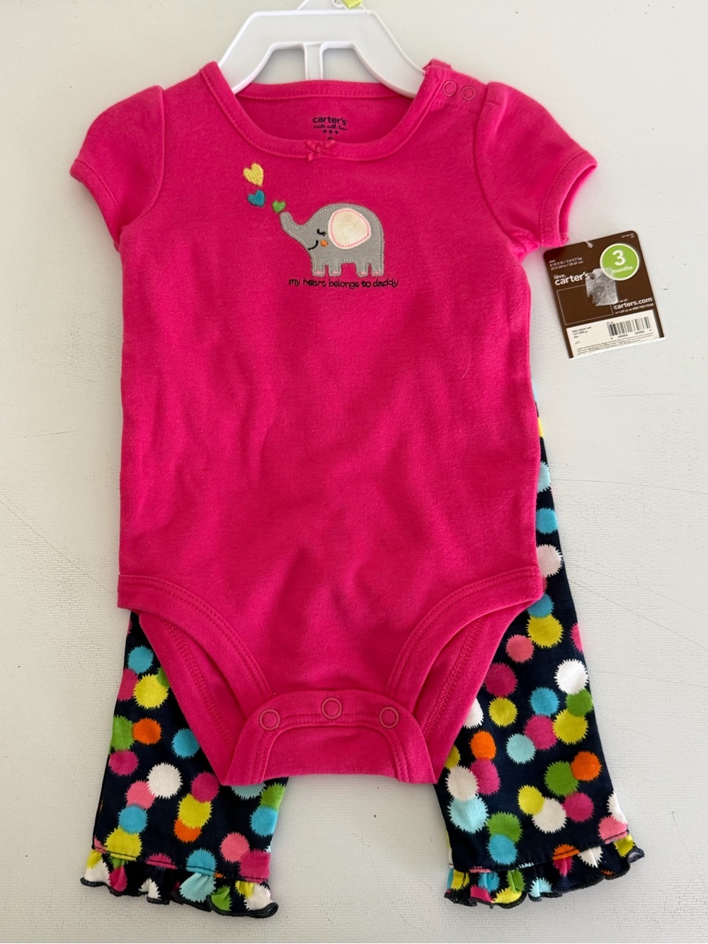 Carter's Hot Pink Onesie with Multicolor Polka Dot Pants 3M